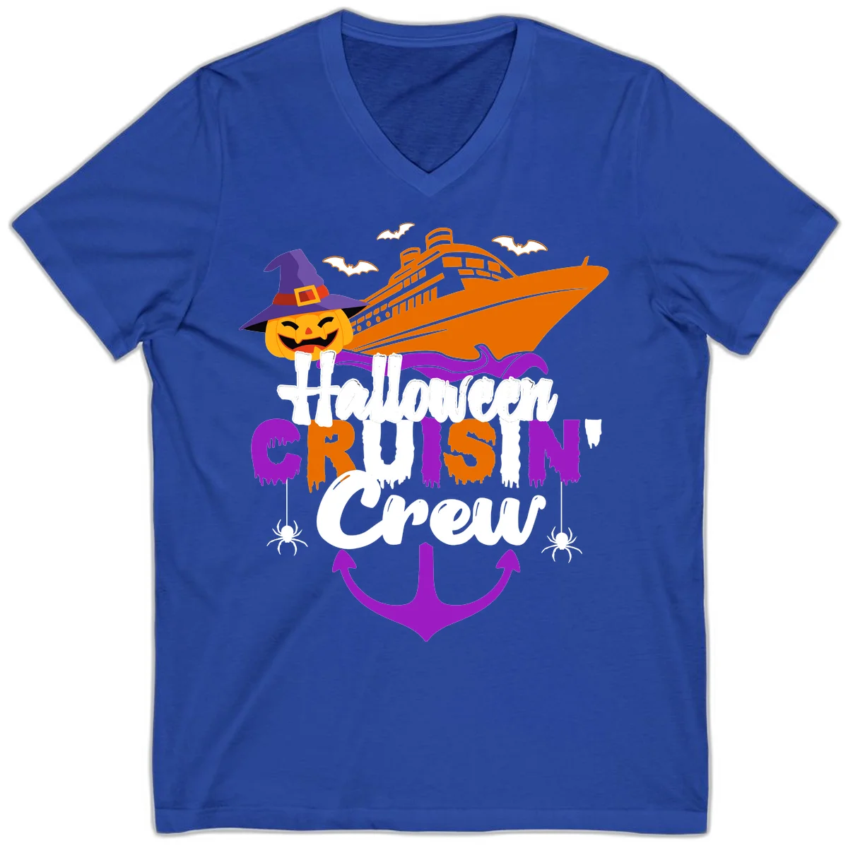 Halloween Cruise In Crew V-Neck in True Royal