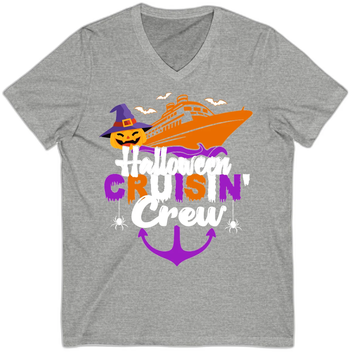 Halloween Cruise In Crew V-Neck in Athletic Heather