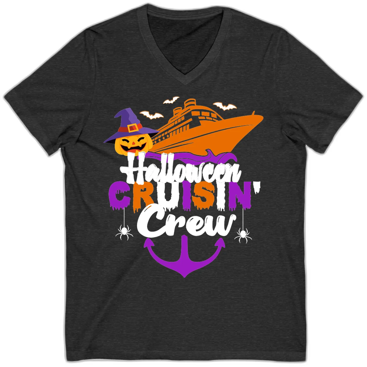 Halloween Cruise In Crew V-Neck in Dark Grey Heather