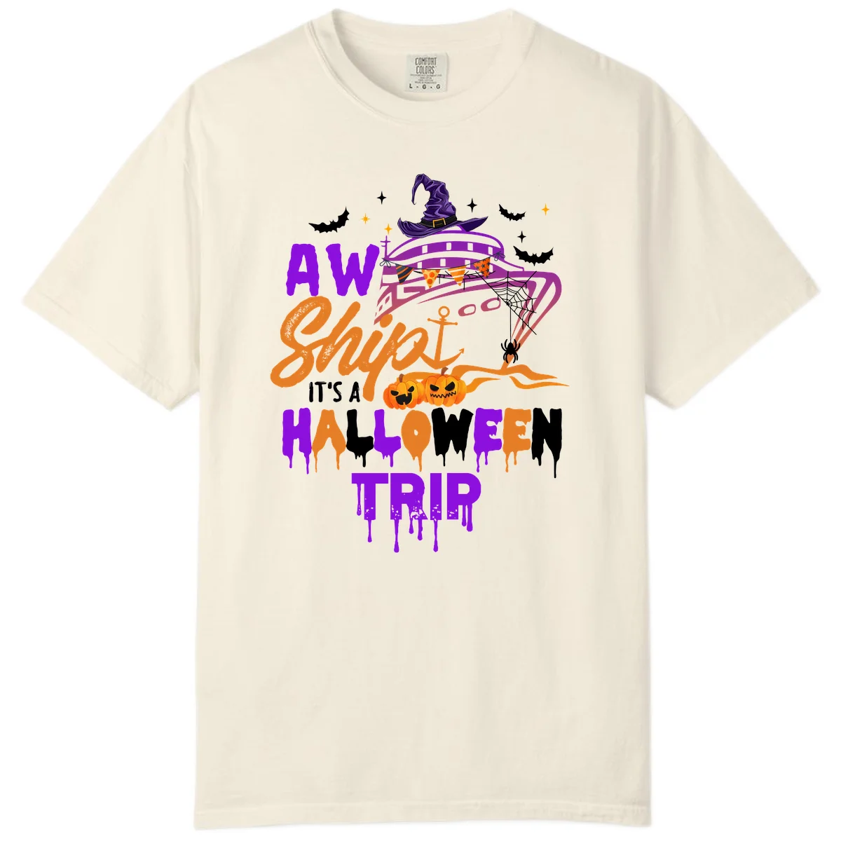 Aw Shiver Me Halloween Trip Comfort Colors Tee in Ivory