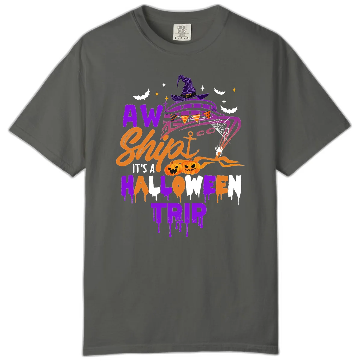 Aw Shiver Me Halloween Trip Comfort Colors Tee in Pepper