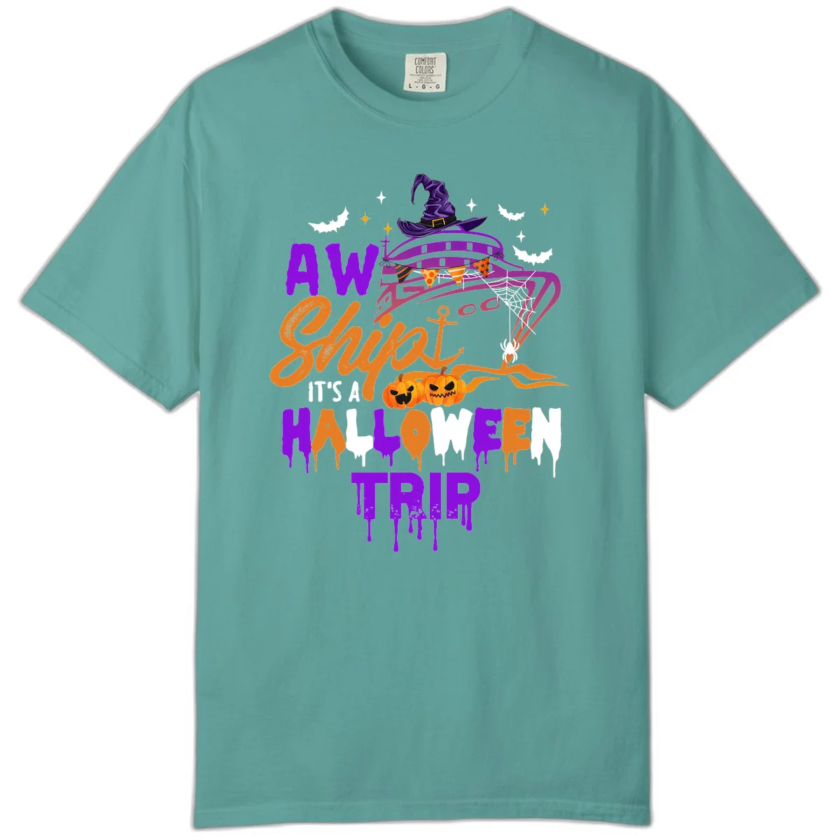 Aw Shiver Me Halloween Trip Comfort Colors Tee in Seafoam