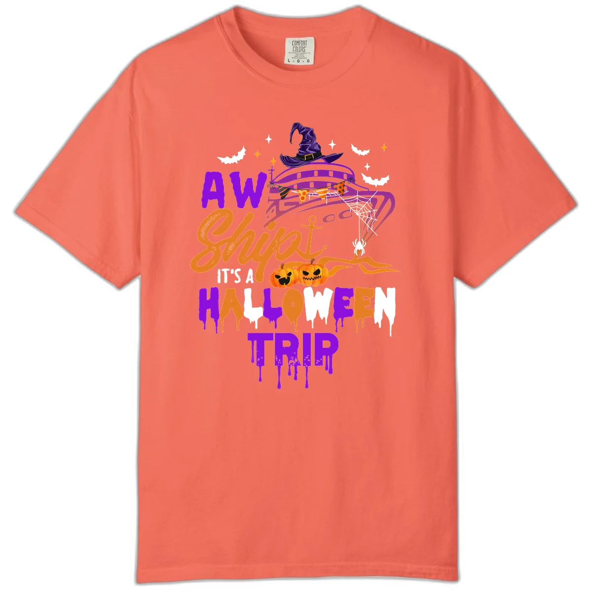 Aw Shiver Me Halloween Trip Comfort Colors Tee in Bright Salmon