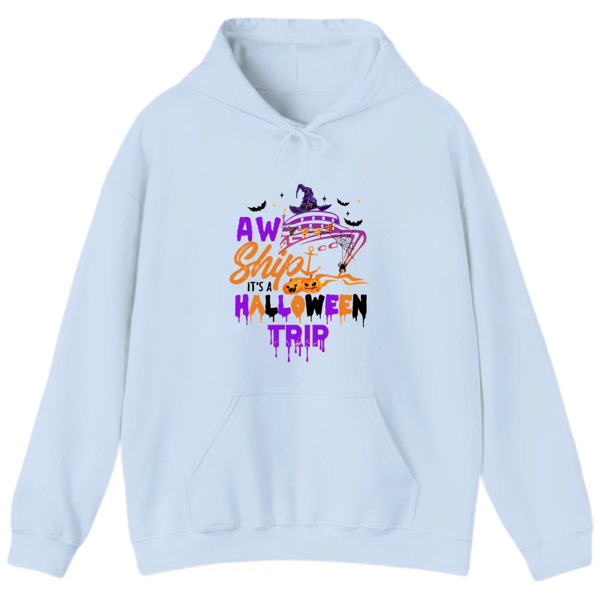 Aw Shiver Me Halloween Trip Cruise Hoodie in Light Blue