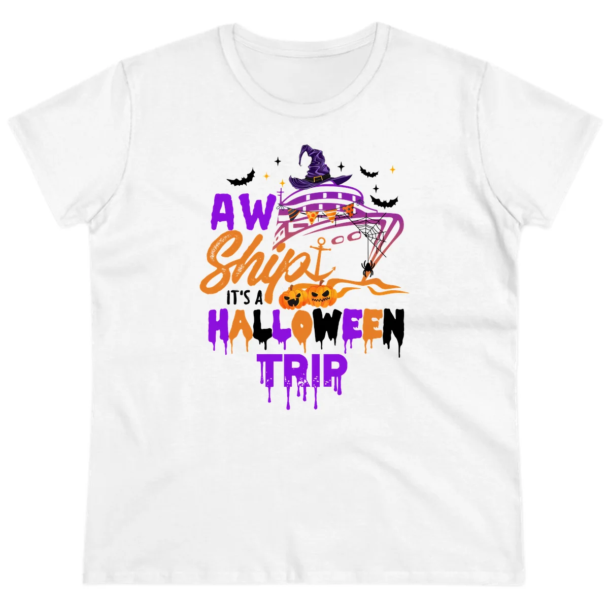 Aw Shiver Me Halloween Trip Ladies Cruise Tee in White