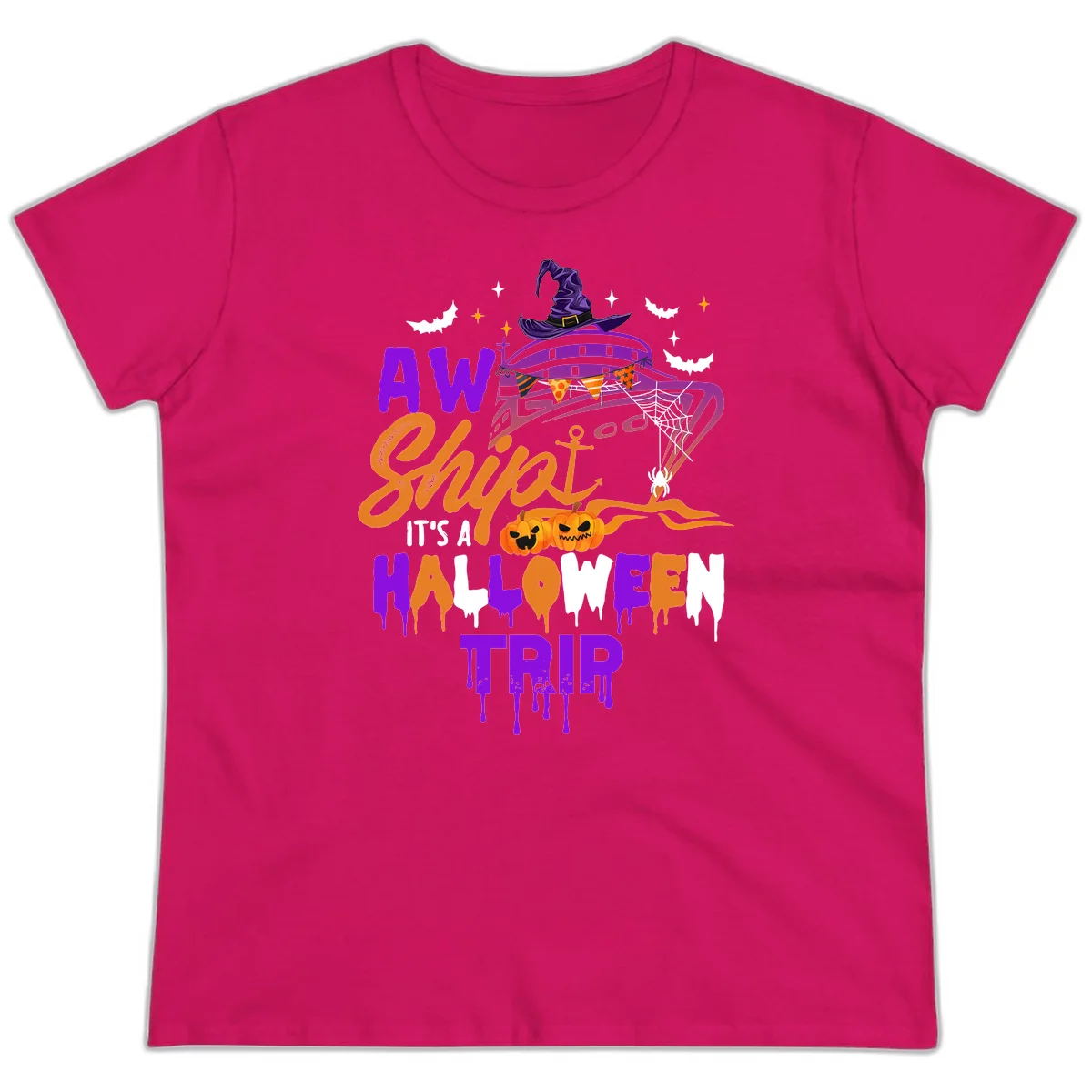 Aw Shiver Me Halloween Trip Ladies Cruise Tee in Heliconia