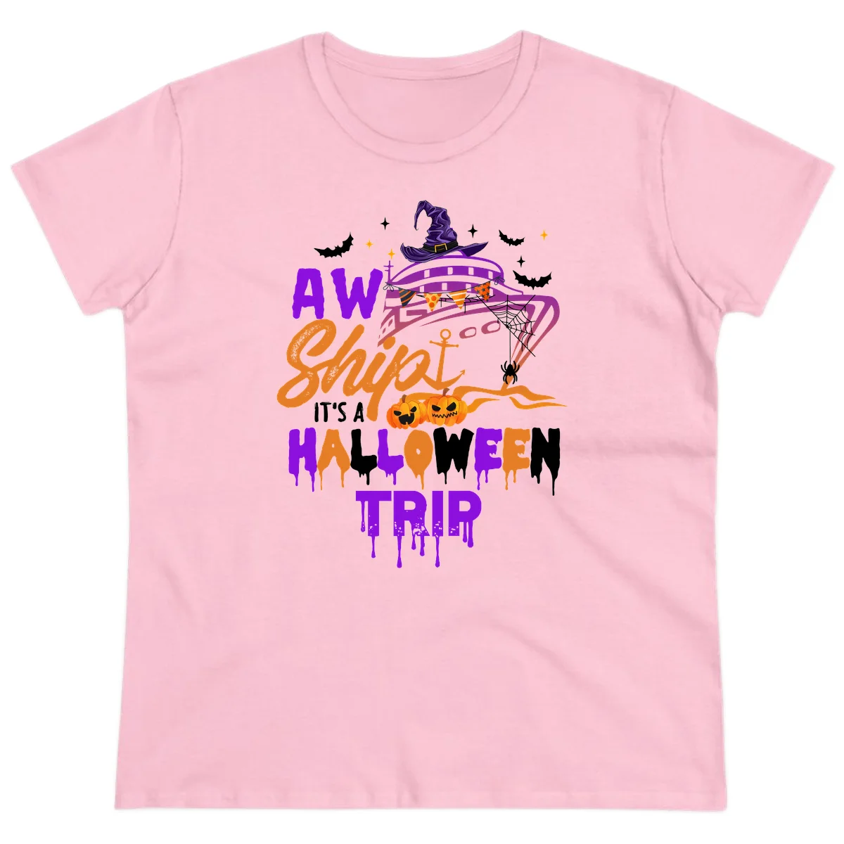 Aw Shiver Me Halloween Trip Ladies Cruise Tee in Light Pink