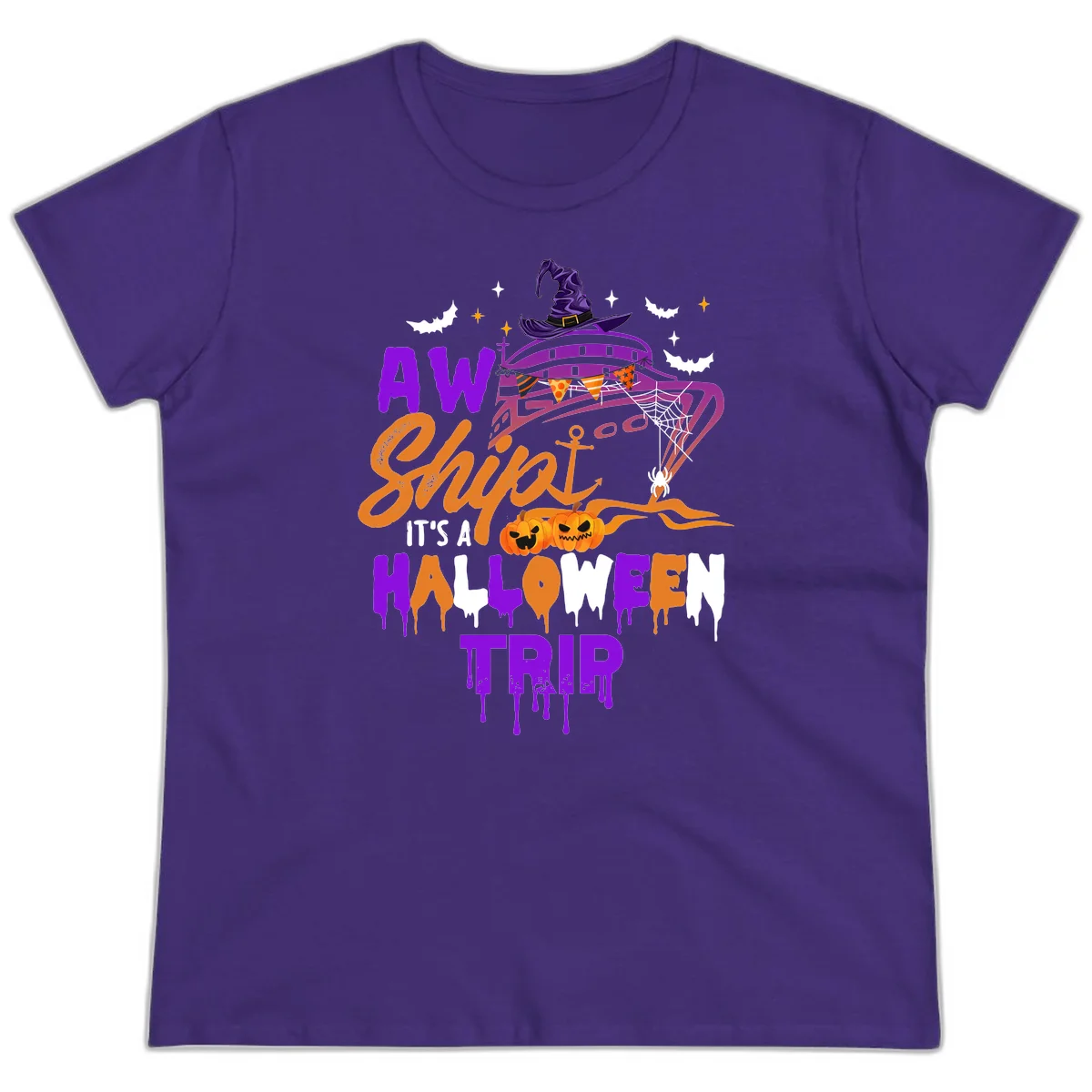 Aw Shiver Me Halloween Trip Ladies Cruise Tee in Purple