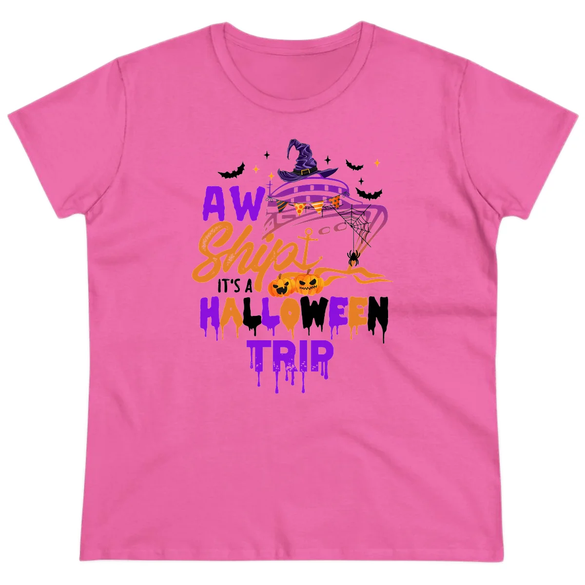 Aw Shiver Me Halloween Trip Ladies Cruise Tee in Azalea