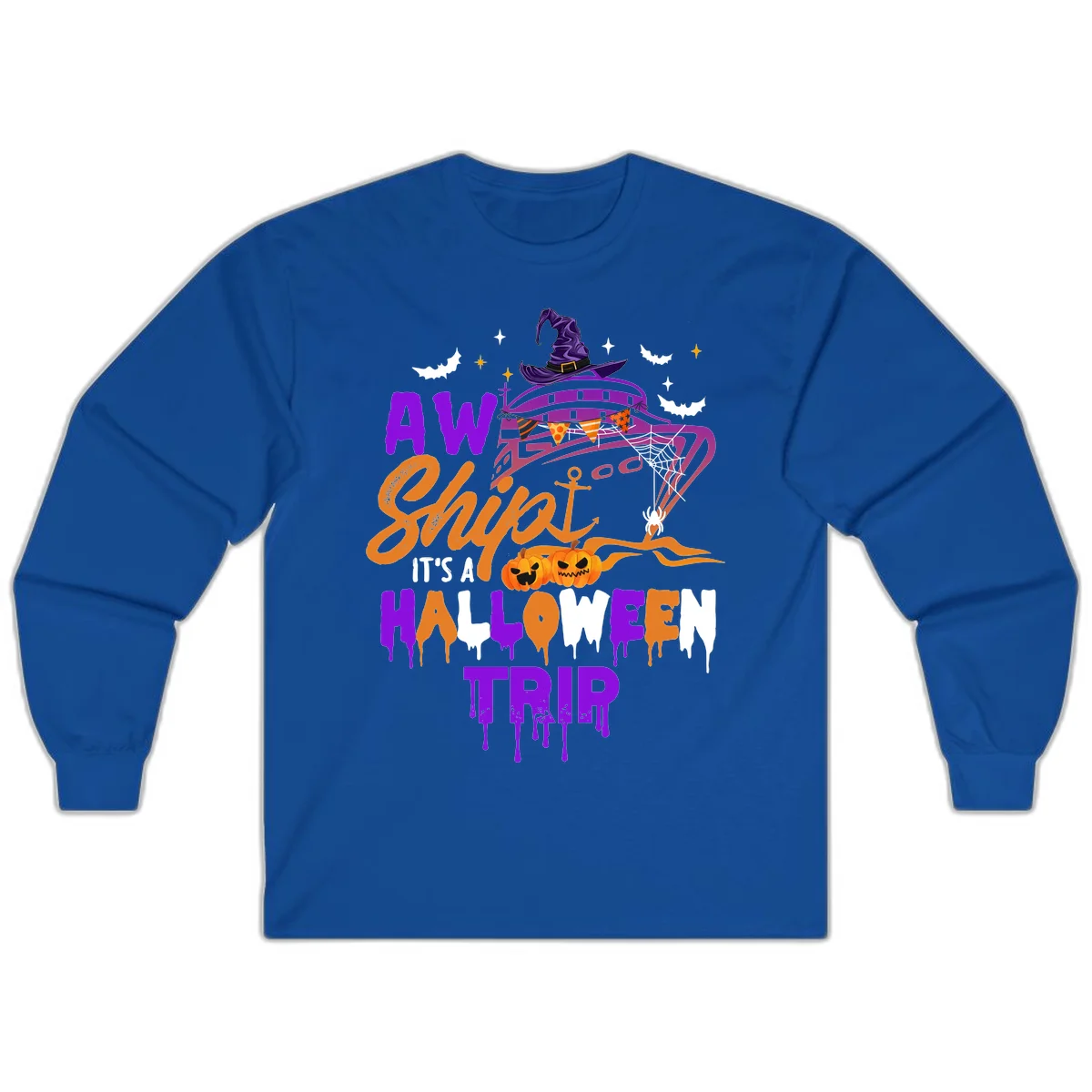 Aw Shiver Me Halloween Trip Long Sleeve Cruise Shirt in Royal