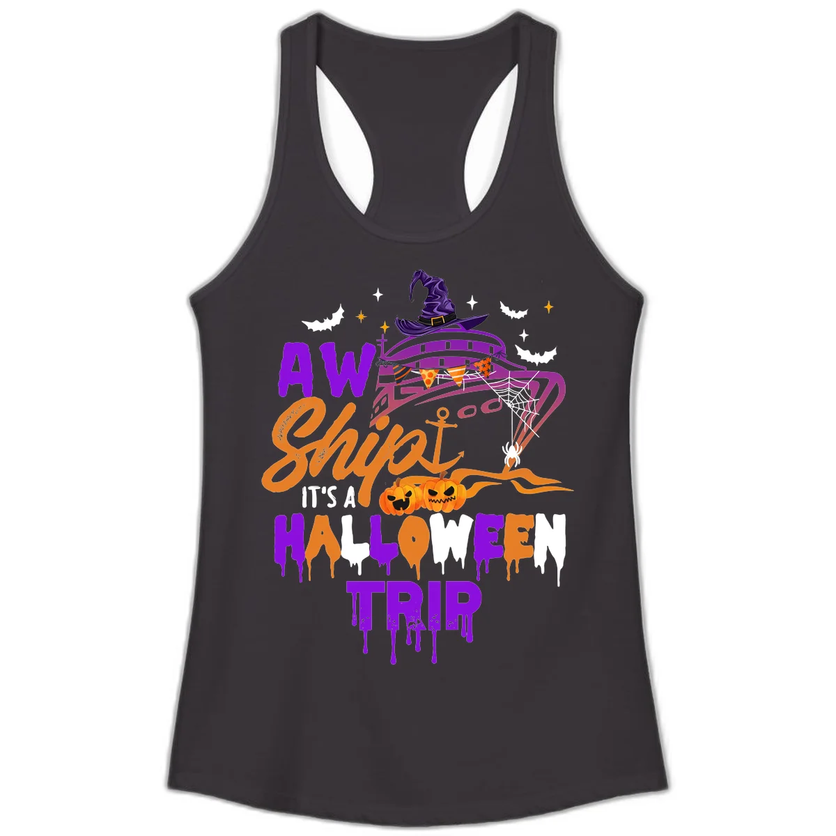 Aw Shiver Me Halloween Trip Ladies Tank Top in Black