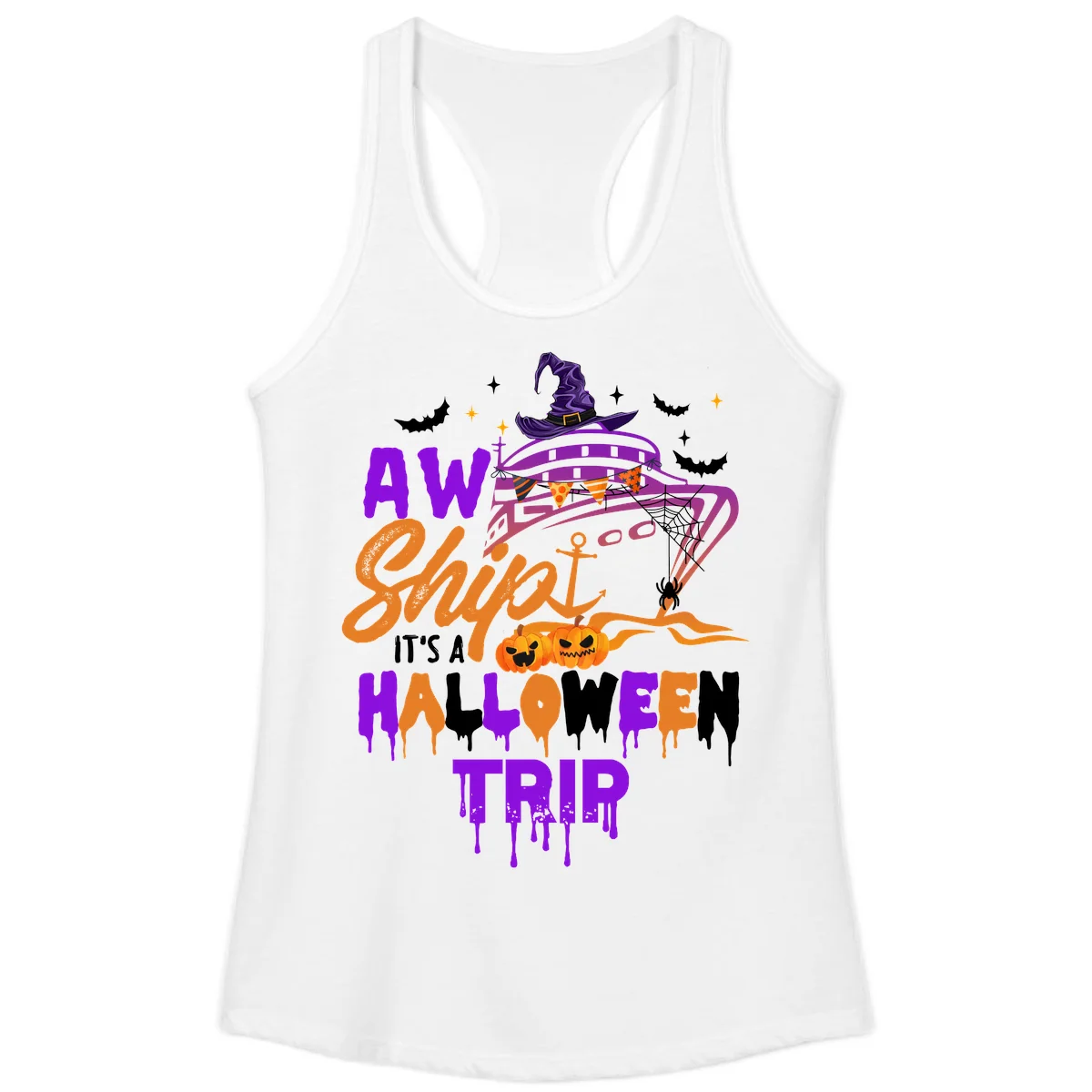Aw Shiver Me Halloween Trip Ladies Tank Top in White