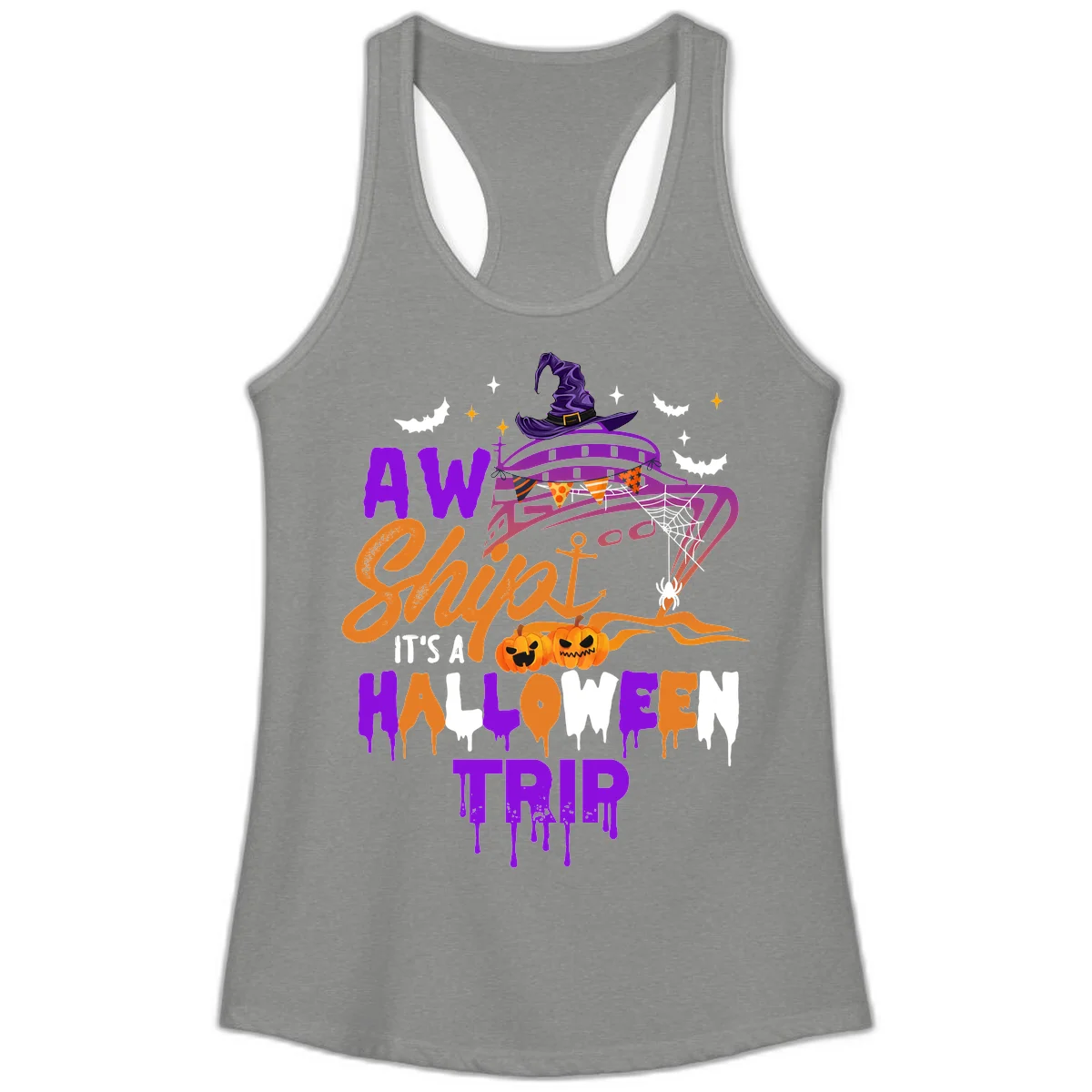 Aw Shiver Me Halloween Trip Ladies Tank Top in Heather Grey