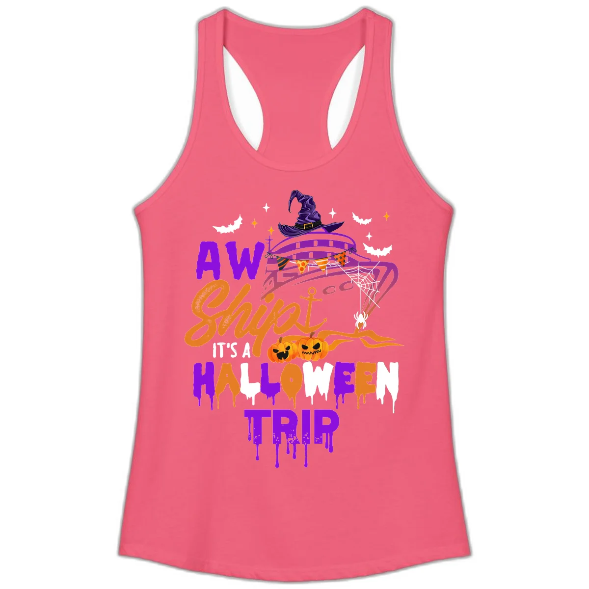 Aw Shiver Me Halloween Trip Ladies Tank Top in Hot Pink