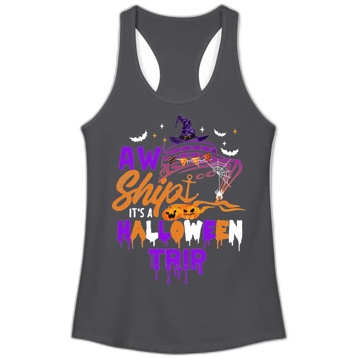 Aw Shiver Me Halloween Trip Ladies Tank Top in Solid Dark Gray