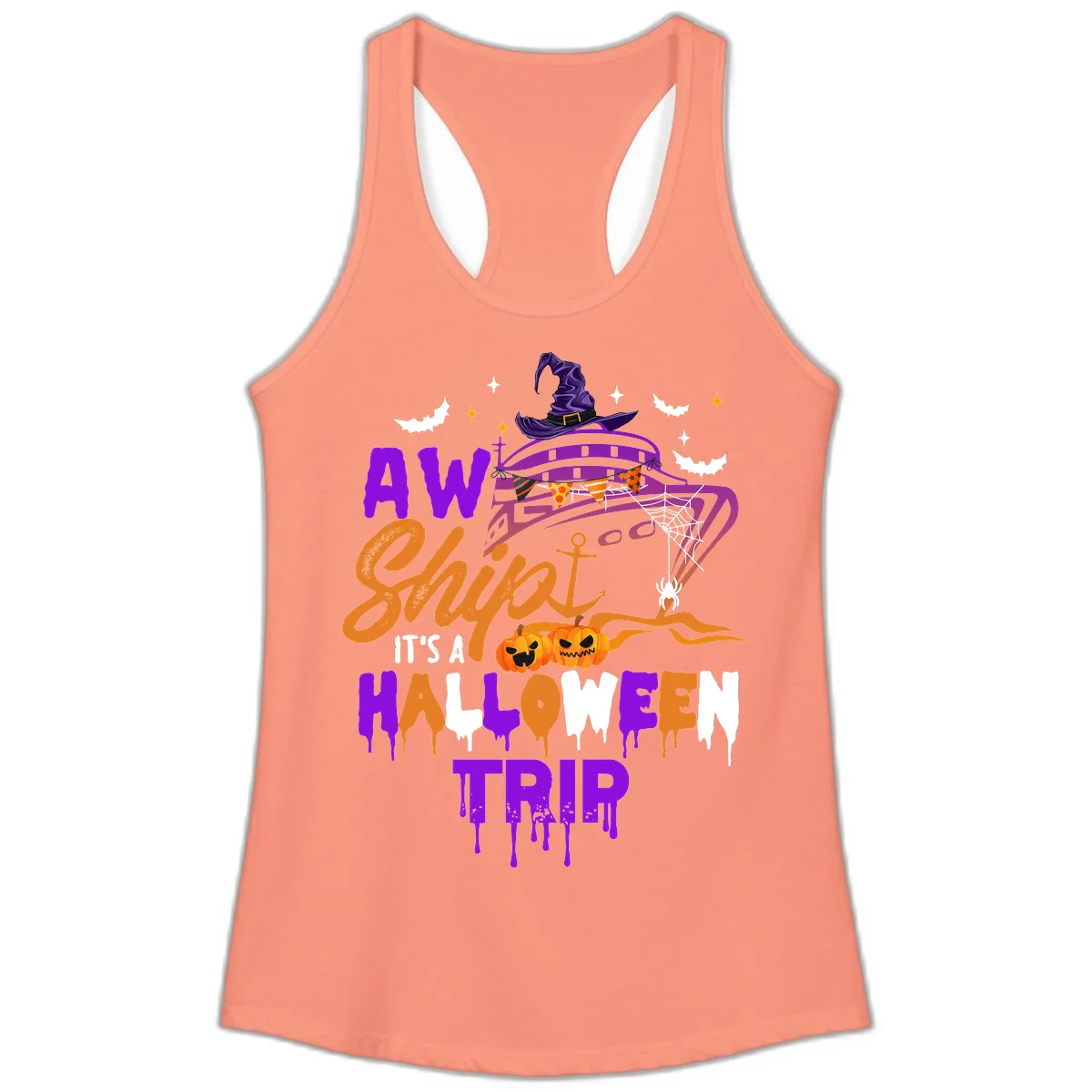 Aw Shiver Me Halloween Trip Ladies Tank Top in Solid Light Orange