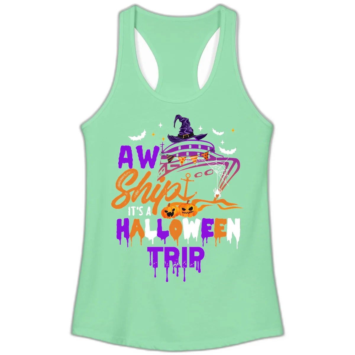 Aw Shiver Me Halloween Trip Ladies Tank Top in Solid Mint