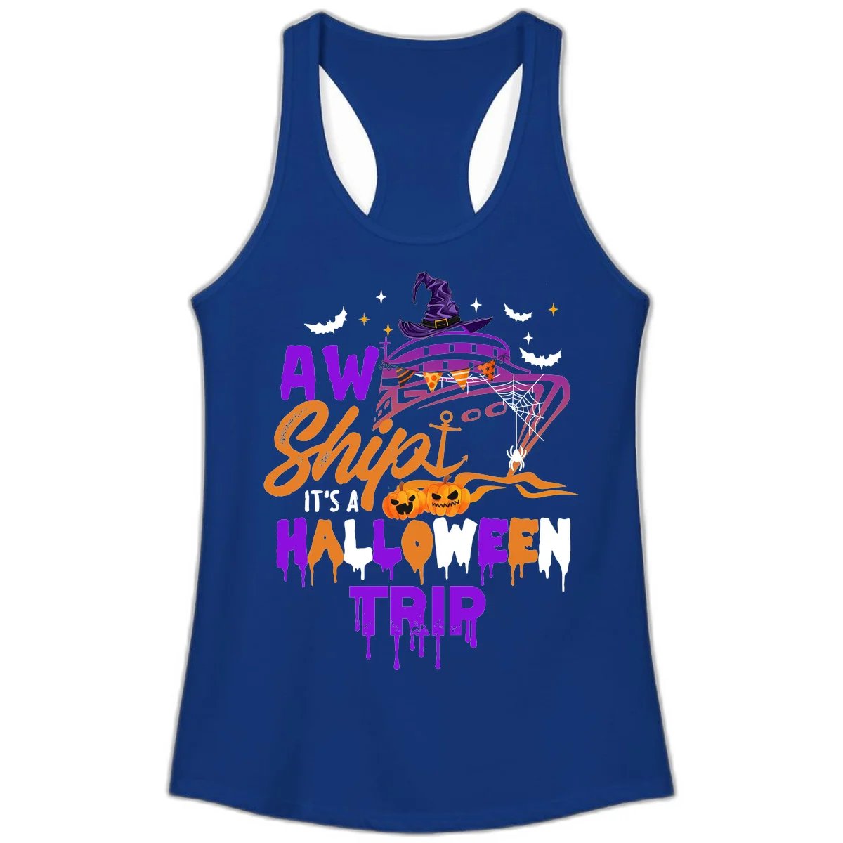 Aw Shiver Me Halloween Trip Ladies Tank Top in Solid Royal