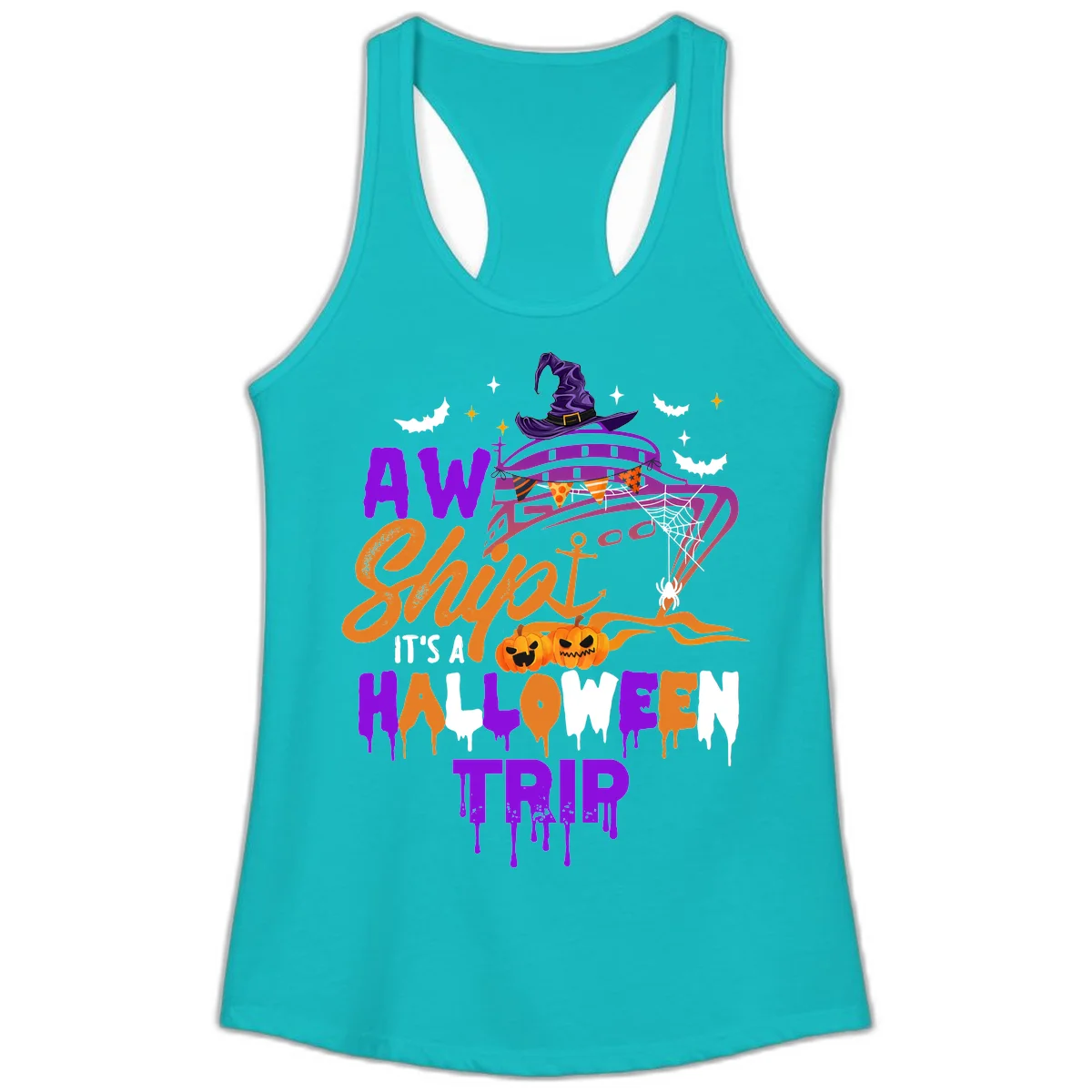 Aw Shiver Me Halloween Trip Ladies Tank Top in Tahiti Blue