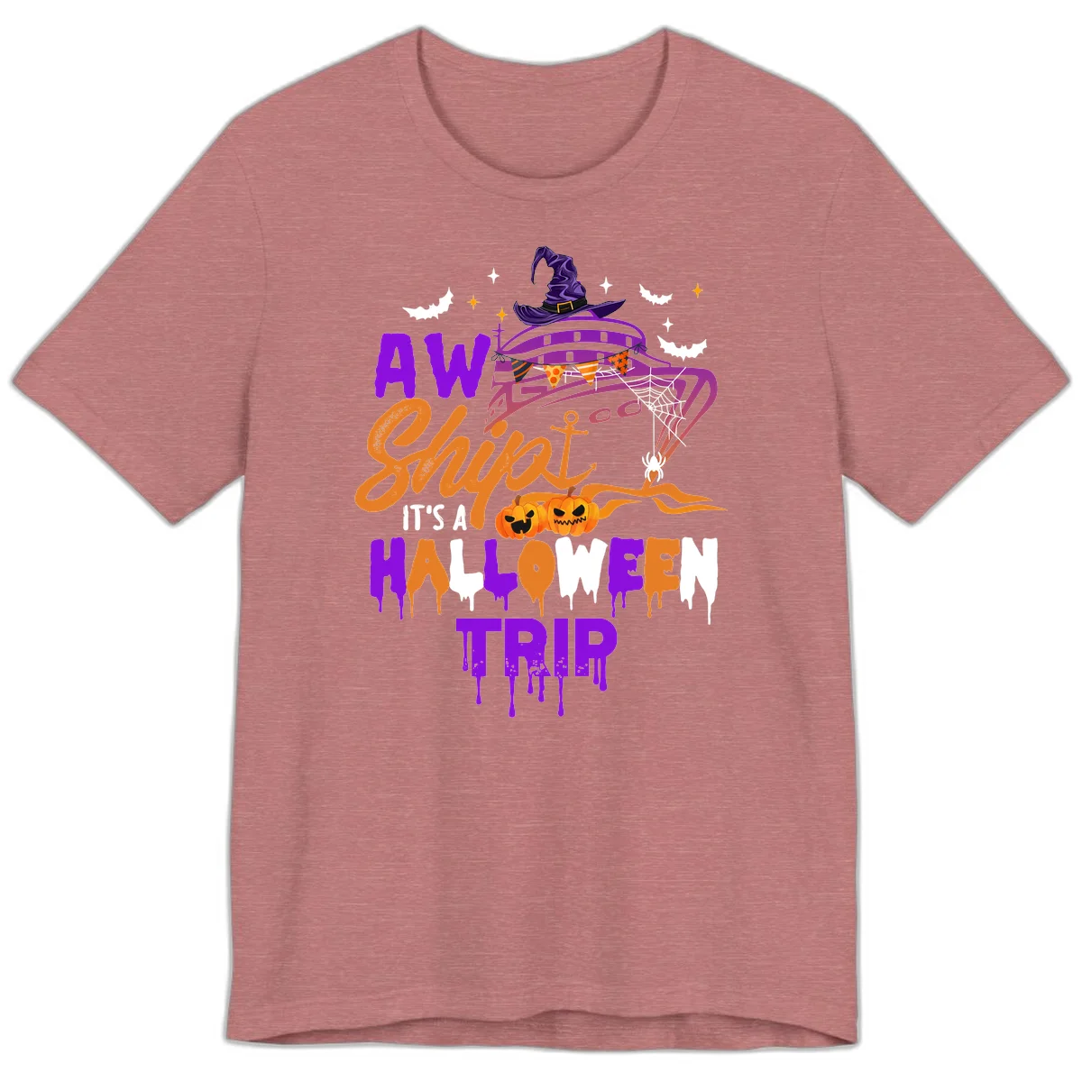 Aw Shiver Me Halloween Trip Premium Cruise Tee in Heather Mauve