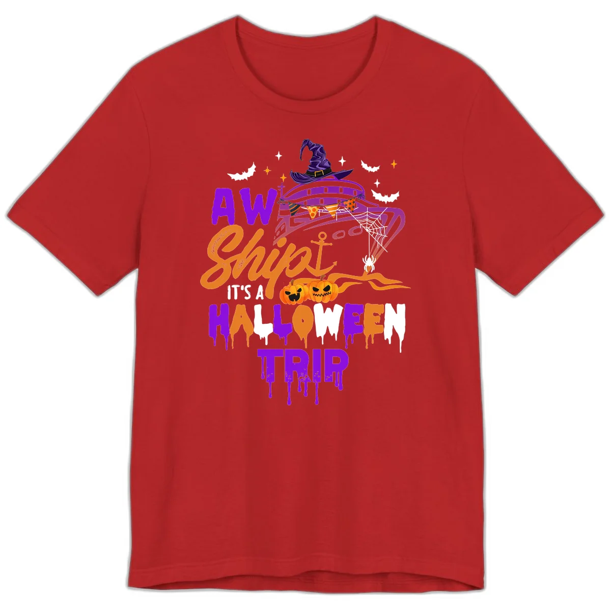 Aw Shiver Me Halloween Trip Premium Cruise Tee in Red