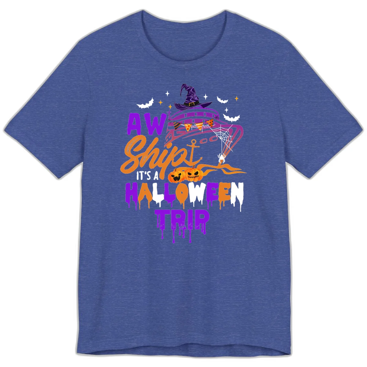 Aw Shiver Me Halloween Trip Premium Cruise Tee in Heather True Royal