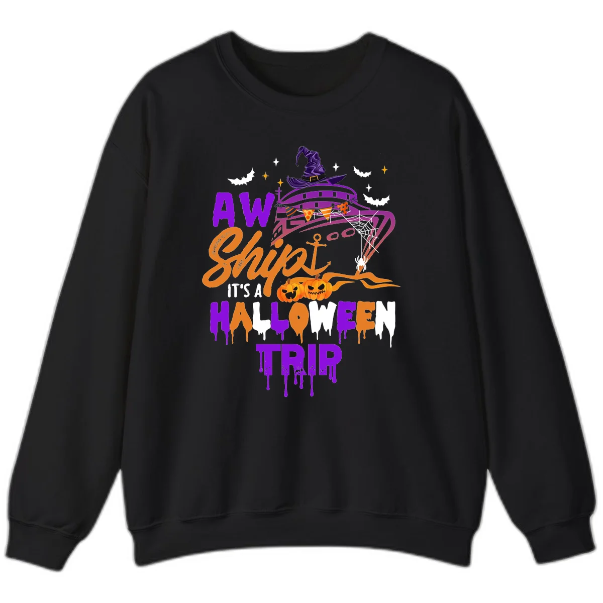 Aw Shiver Me Halloween Trip Crewneck Sweatshirt in Black