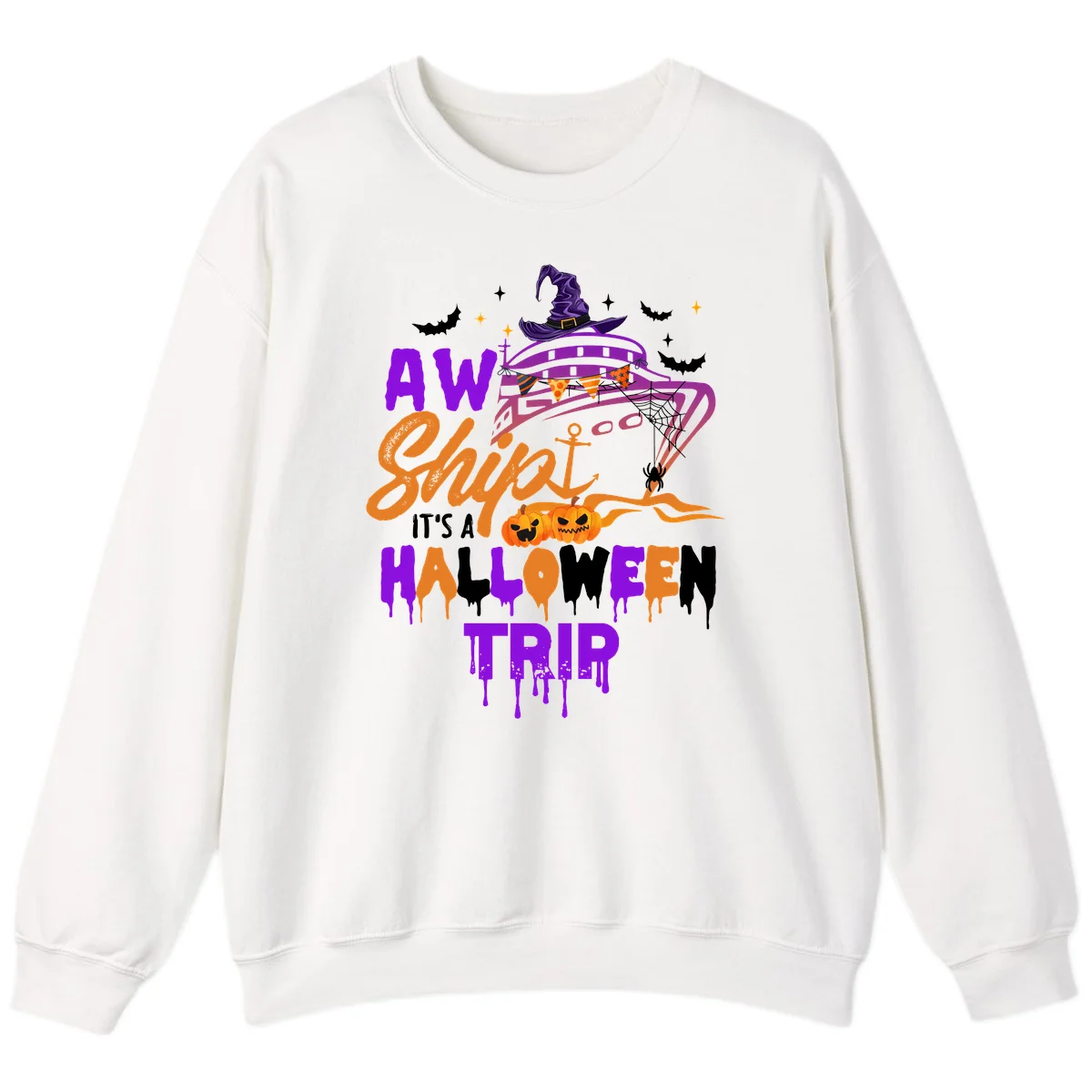 Aw Shiver Me Halloween Trip Crewneck Sweatshirt in White