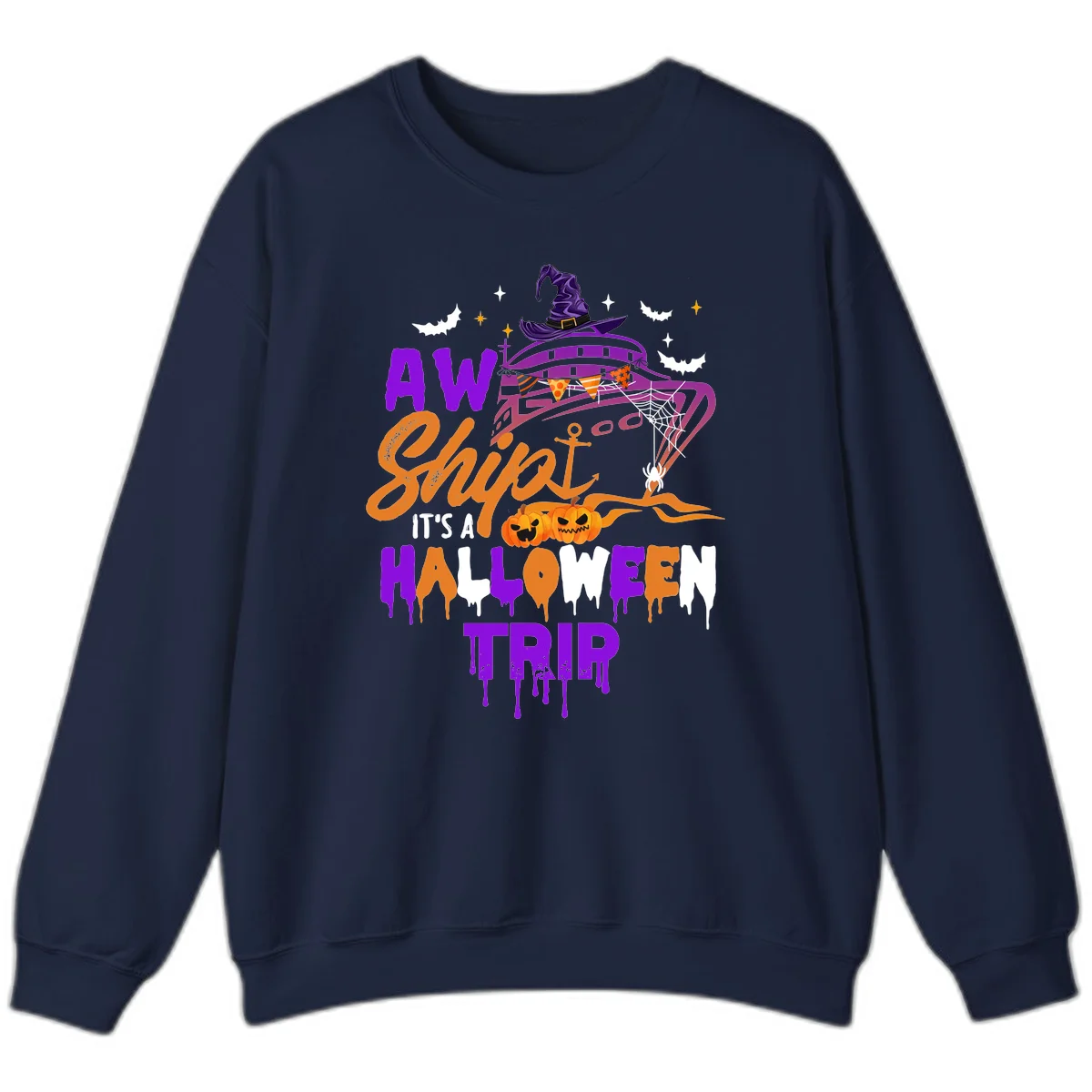 Aw Shiver Me Halloween Trip Crewneck Sweatshirt in Navy