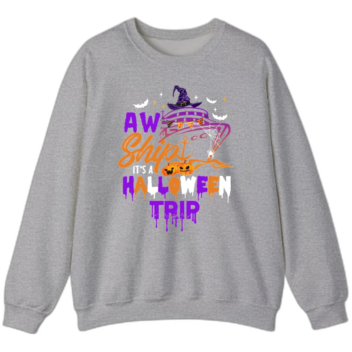 Aw Shiver Me Halloween Trip Crewneck Sweatshirt in Sport Grey