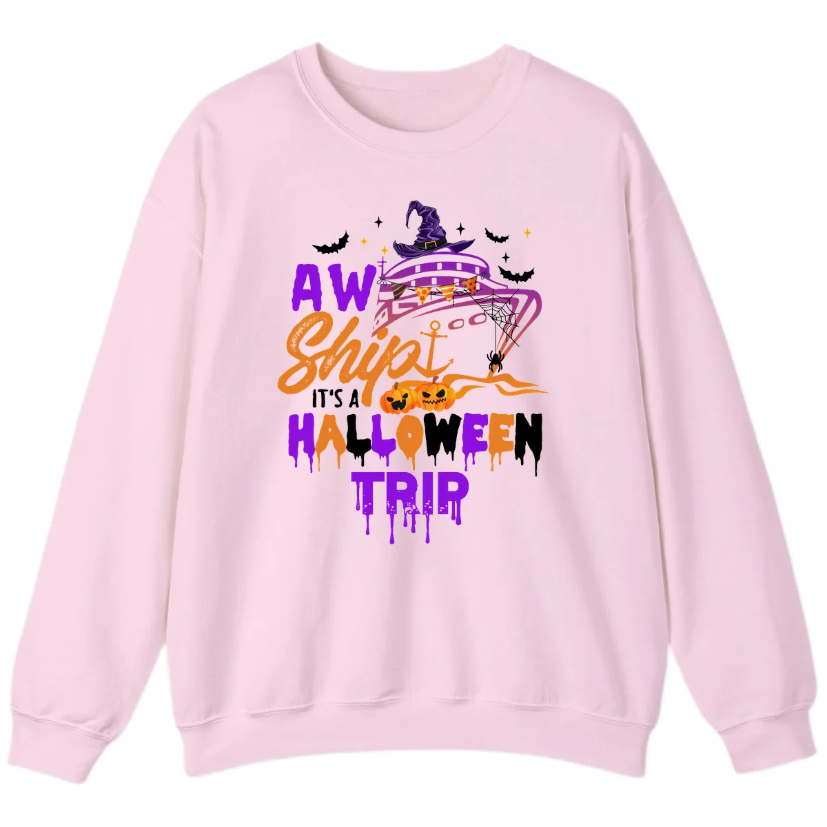 Aw Shiver Me Halloween Trip Crewneck Sweatshirt in Light Pink