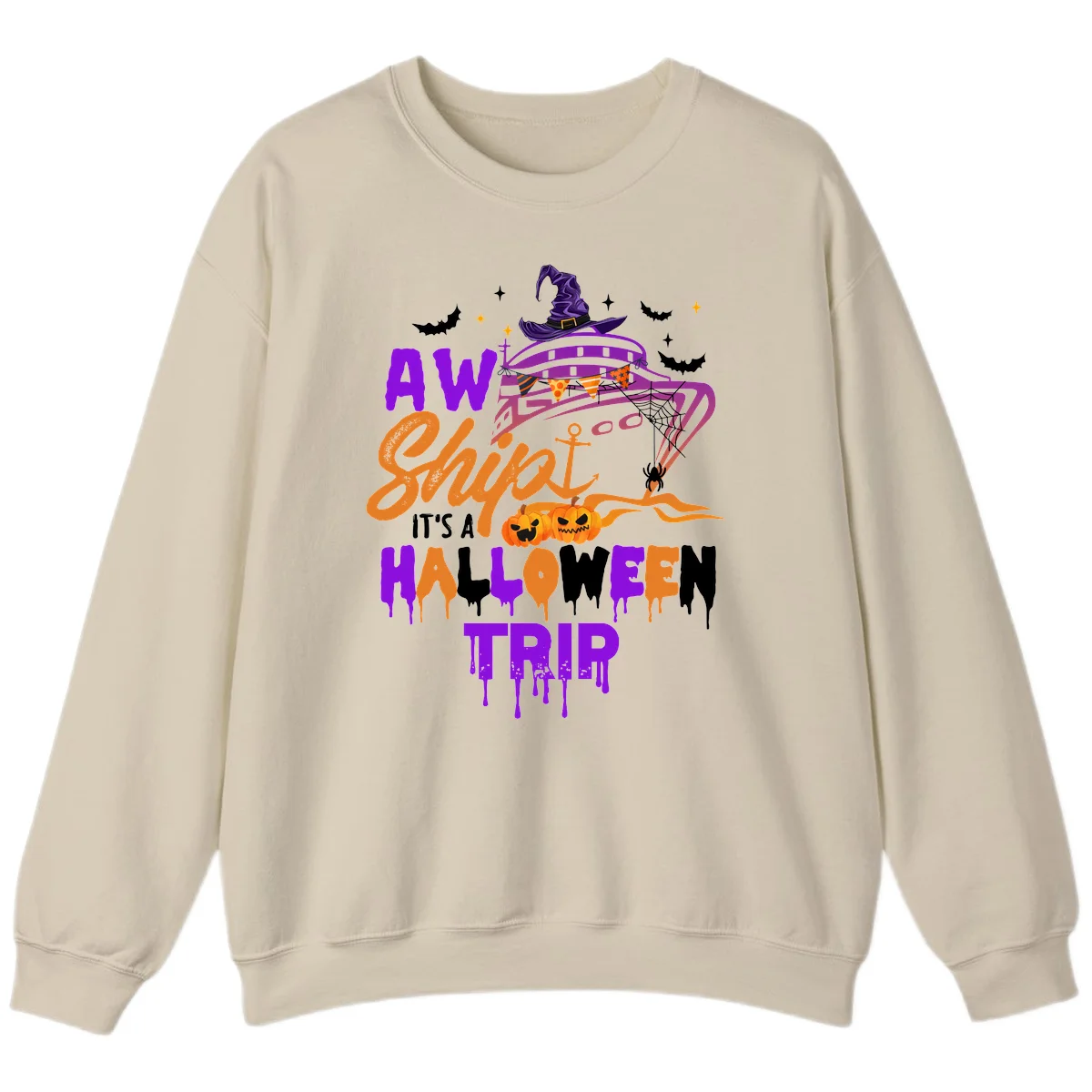 Aw Shiver Me Halloween Trip Crewneck Sweatshirt in Sand