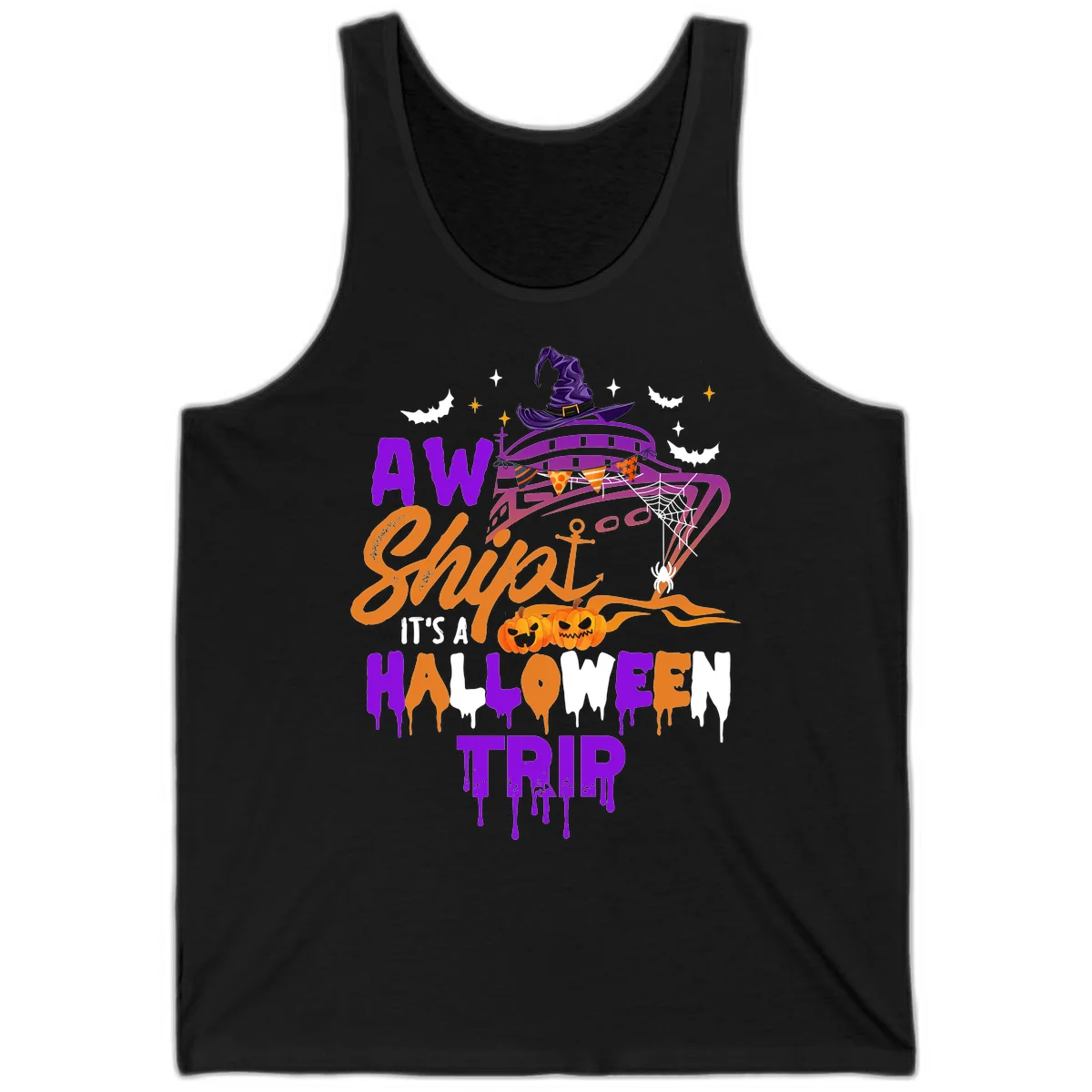 Aw Shiver Me Halloween Trip Cruise Tank Top in Black