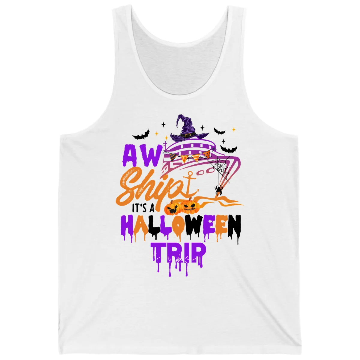 Aw Shiver Me Halloween Trip Cruise Tank Top in White