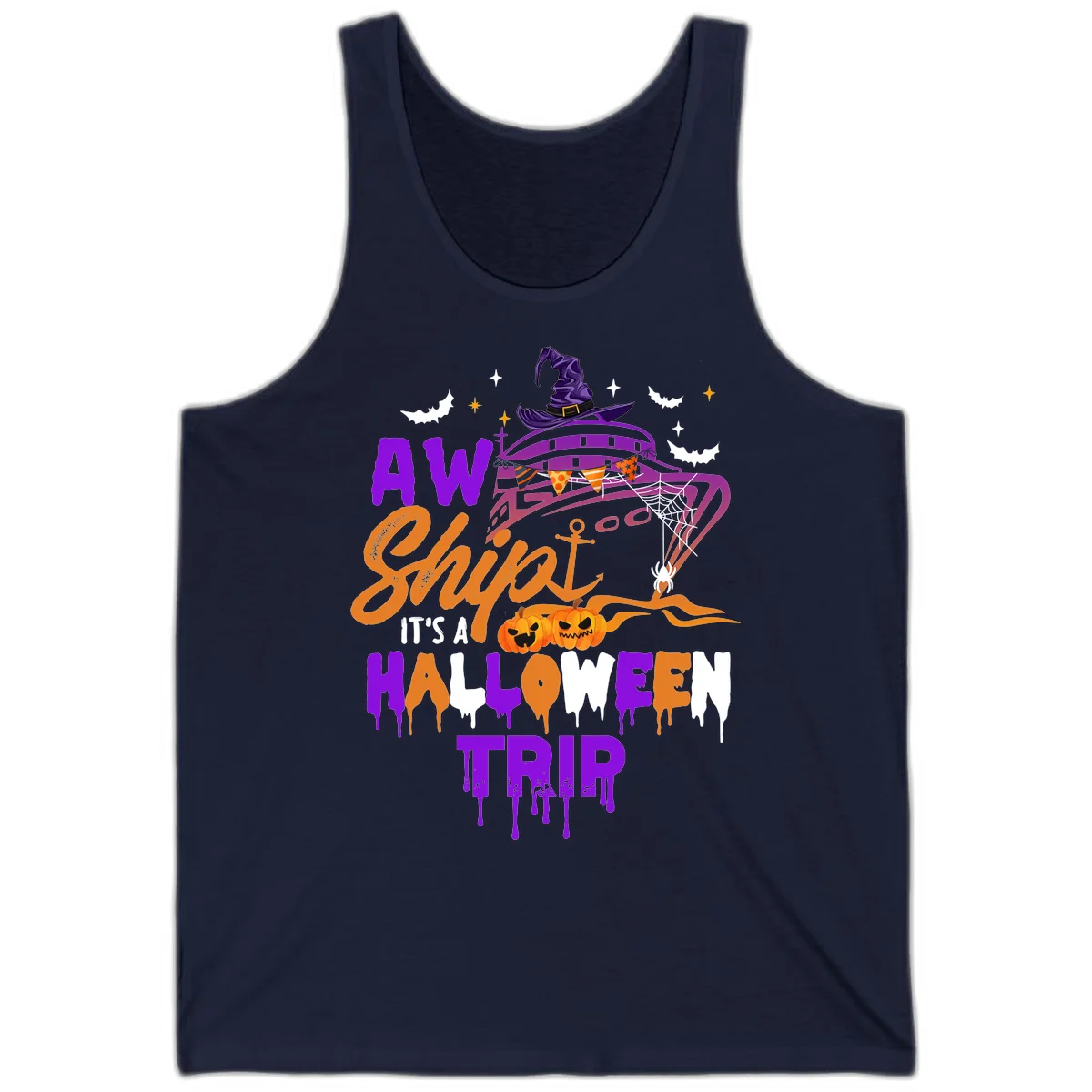 Aw Shiver Me Halloween Trip Cruise Tank Top in Navy