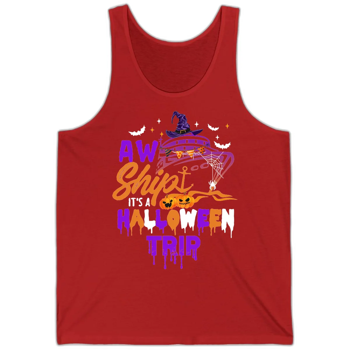 Aw Shiver Me Halloween Trip Cruise Tank Top in Red