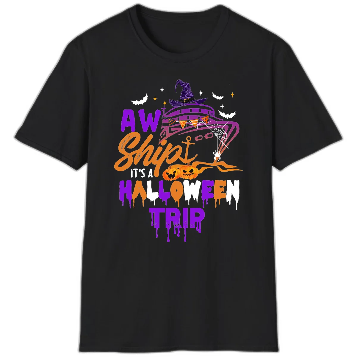 Aw Shiver Me Halloween Trip Fun Cruise T-Shirt in Black