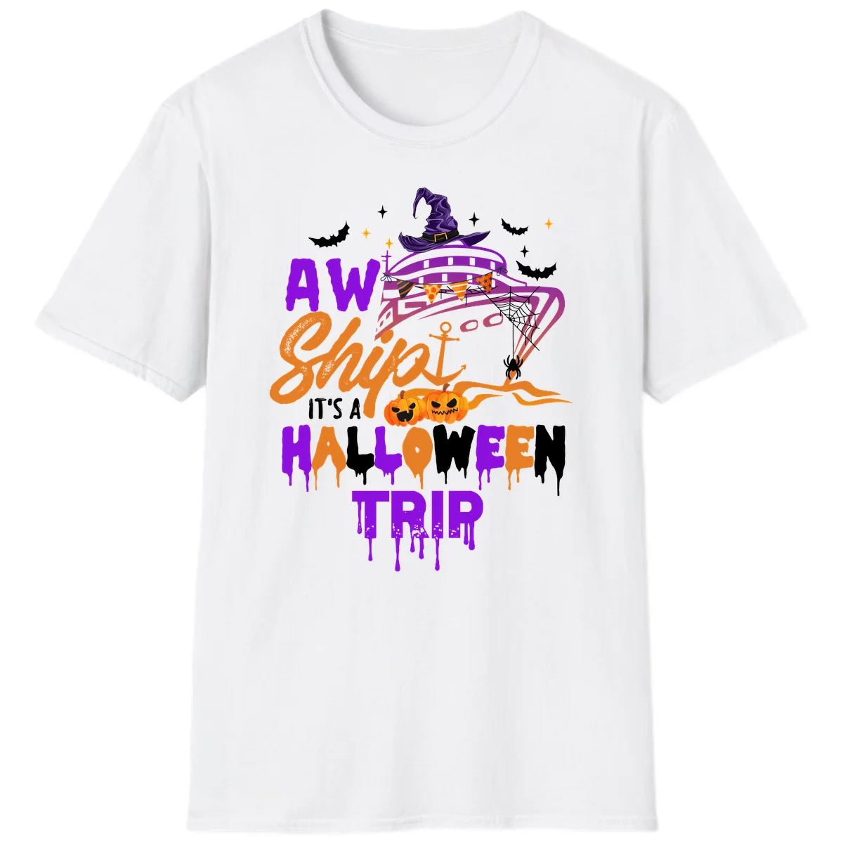 Aw Shiver Me Halloween Trip Fun Cruise T-Shirt in White