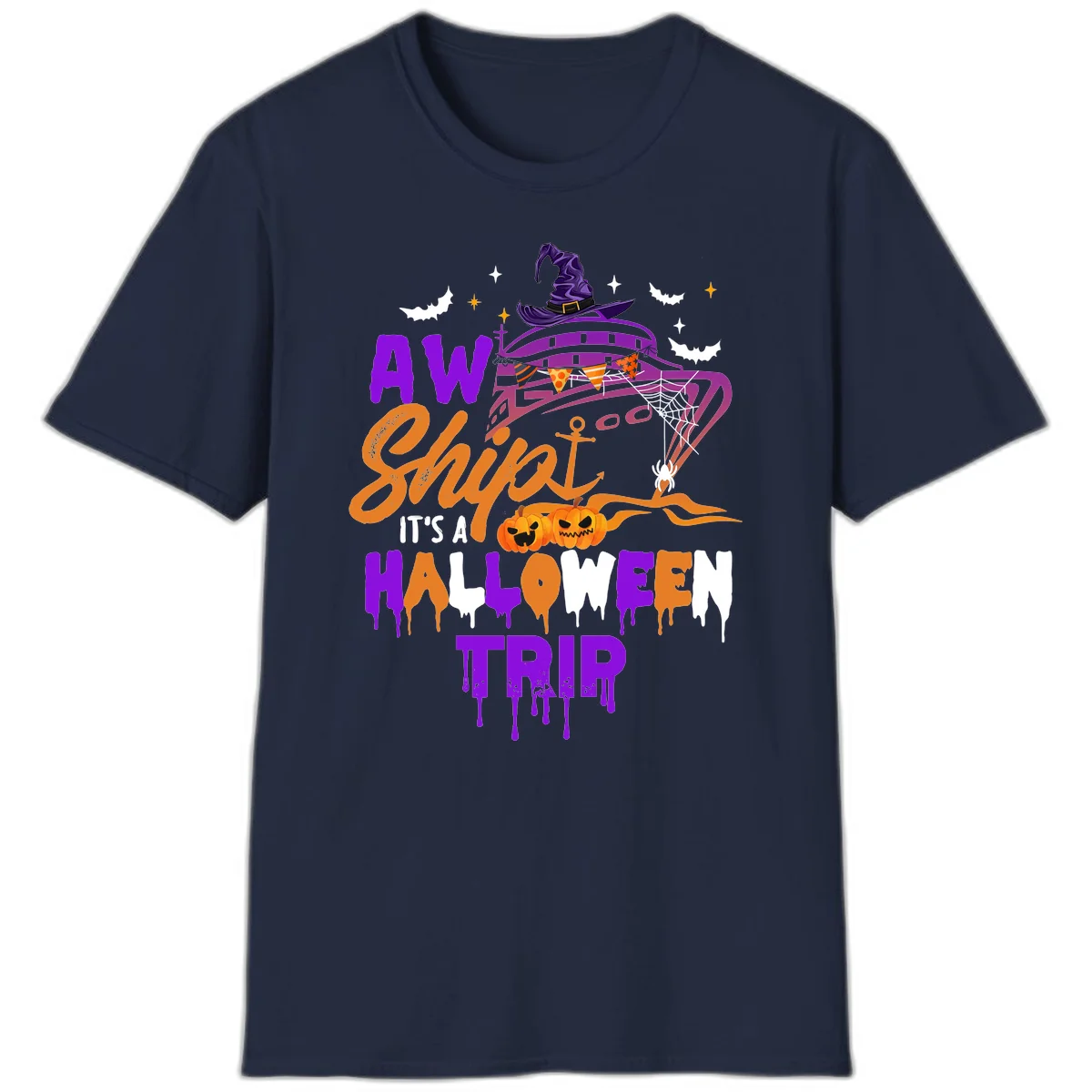 Aw Shiver Me Halloween Trip Fun Cruise T-Shirt in Navy