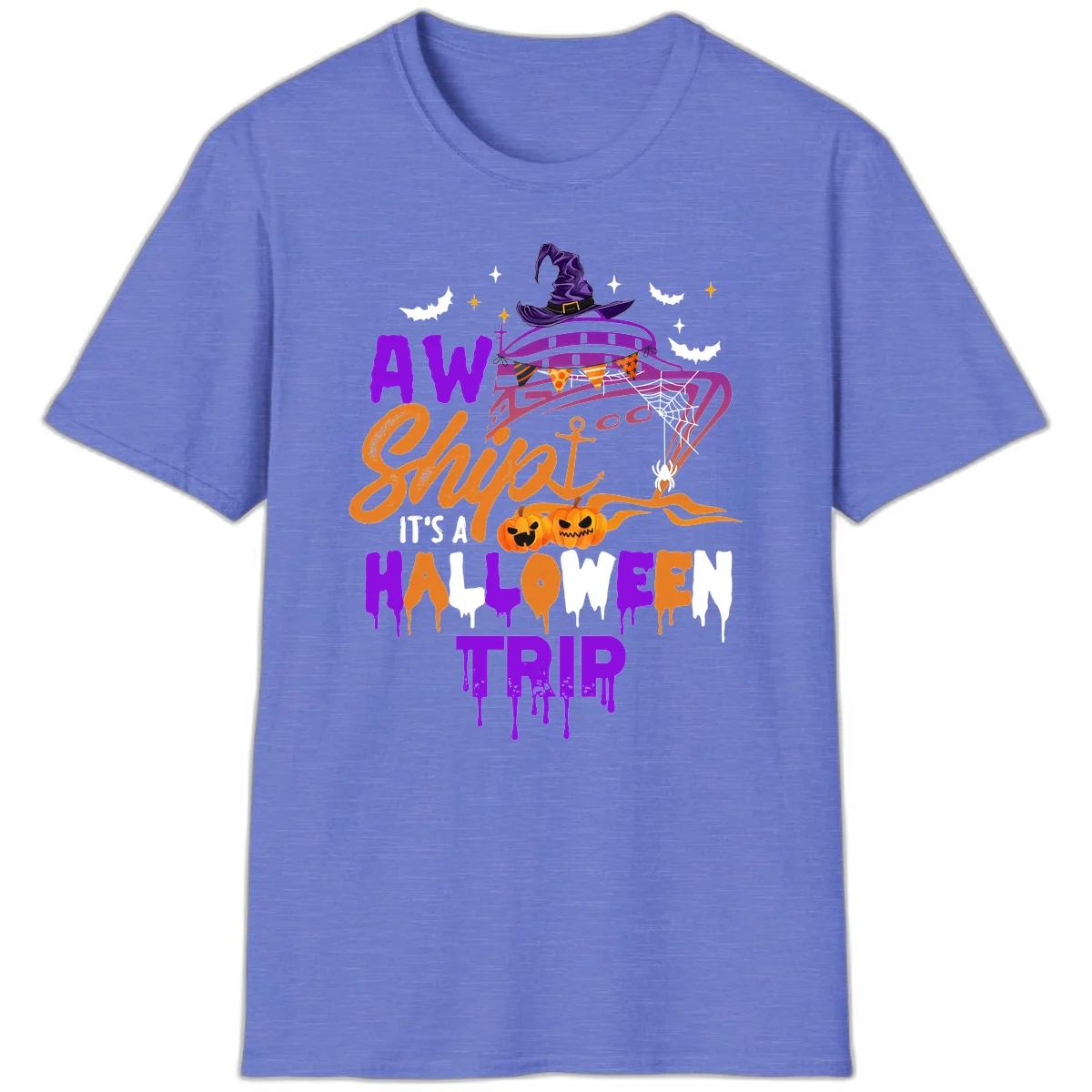 Aw Shiver Me Halloween Trip Fun Cruise T-Shirt in Heather Royal
