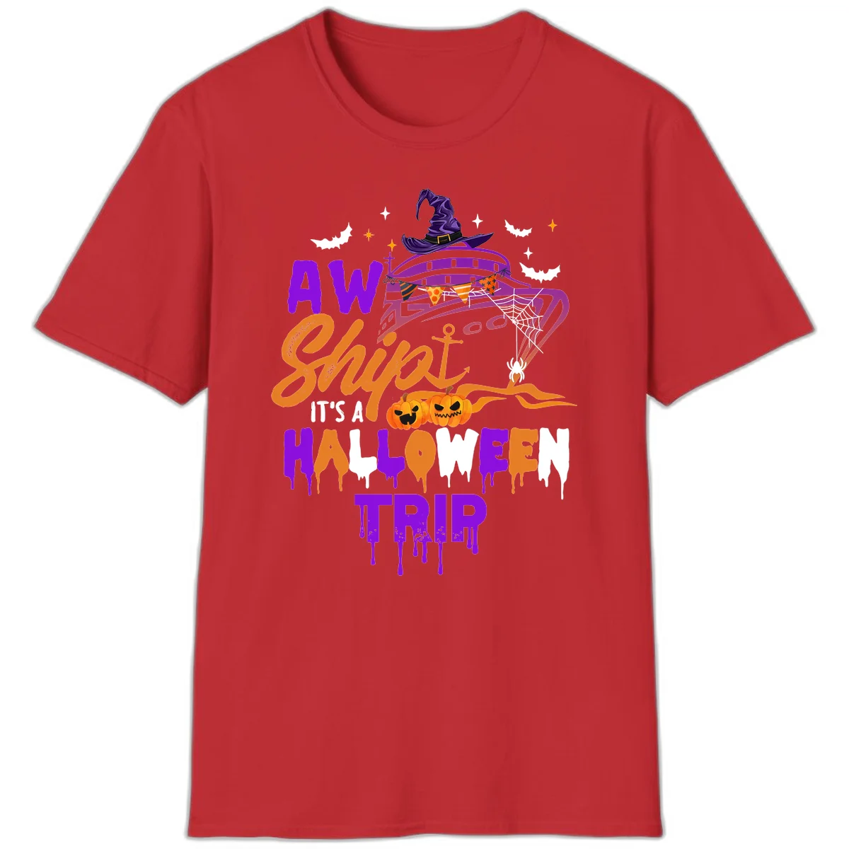 Aw Shiver Me Halloween Trip Fun Cruise T-Shirt in Red