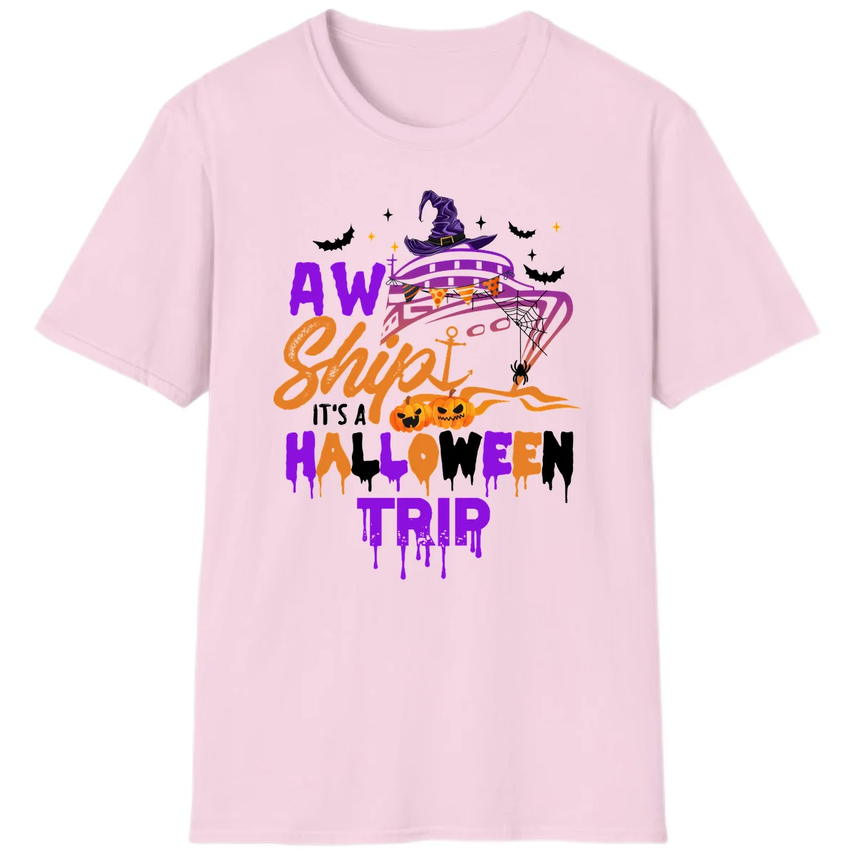 Aw Shiver Me Halloween Trip Fun Cruise T-Shirt in Light Pink