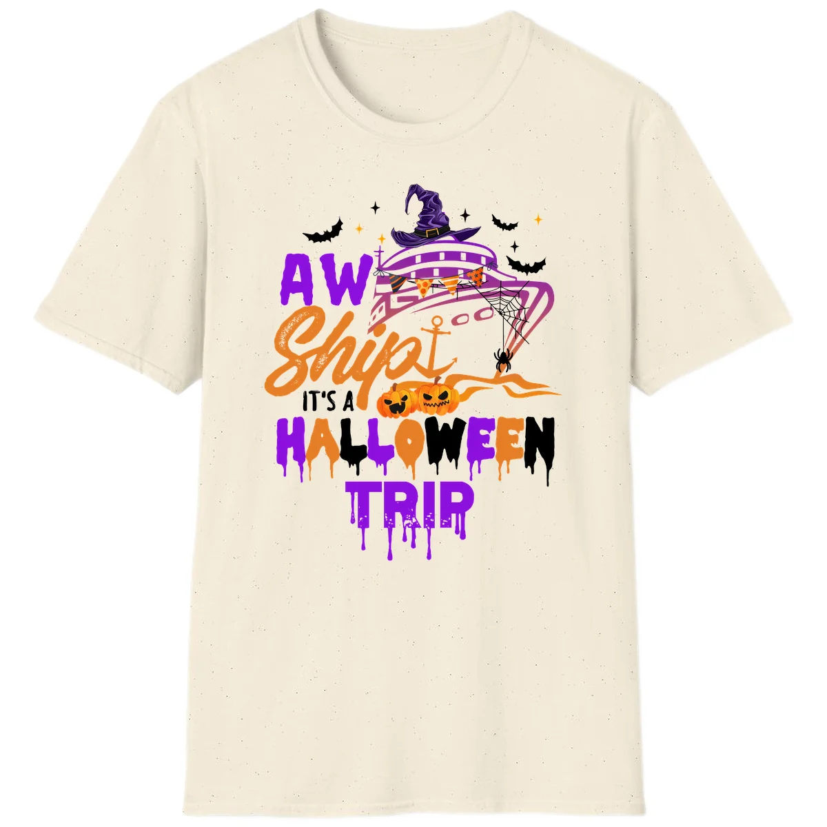 Aw Shiver Me Halloween Trip Fun Cruise T-Shirt in Natural