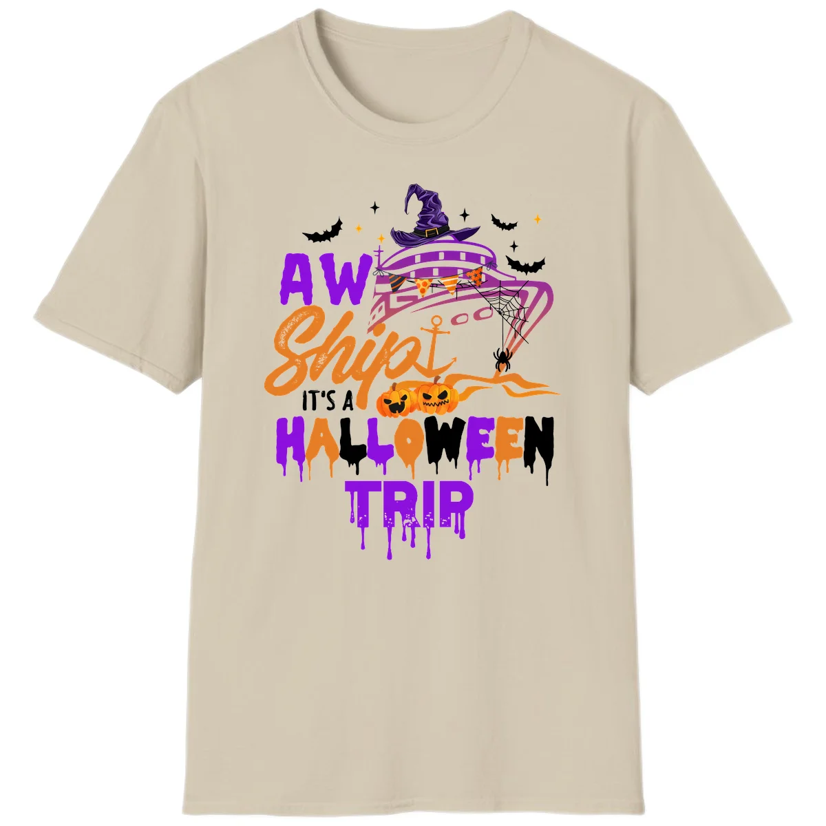 Aw Shiver Me Halloween Trip Fun Cruise T-Shirt in Sand