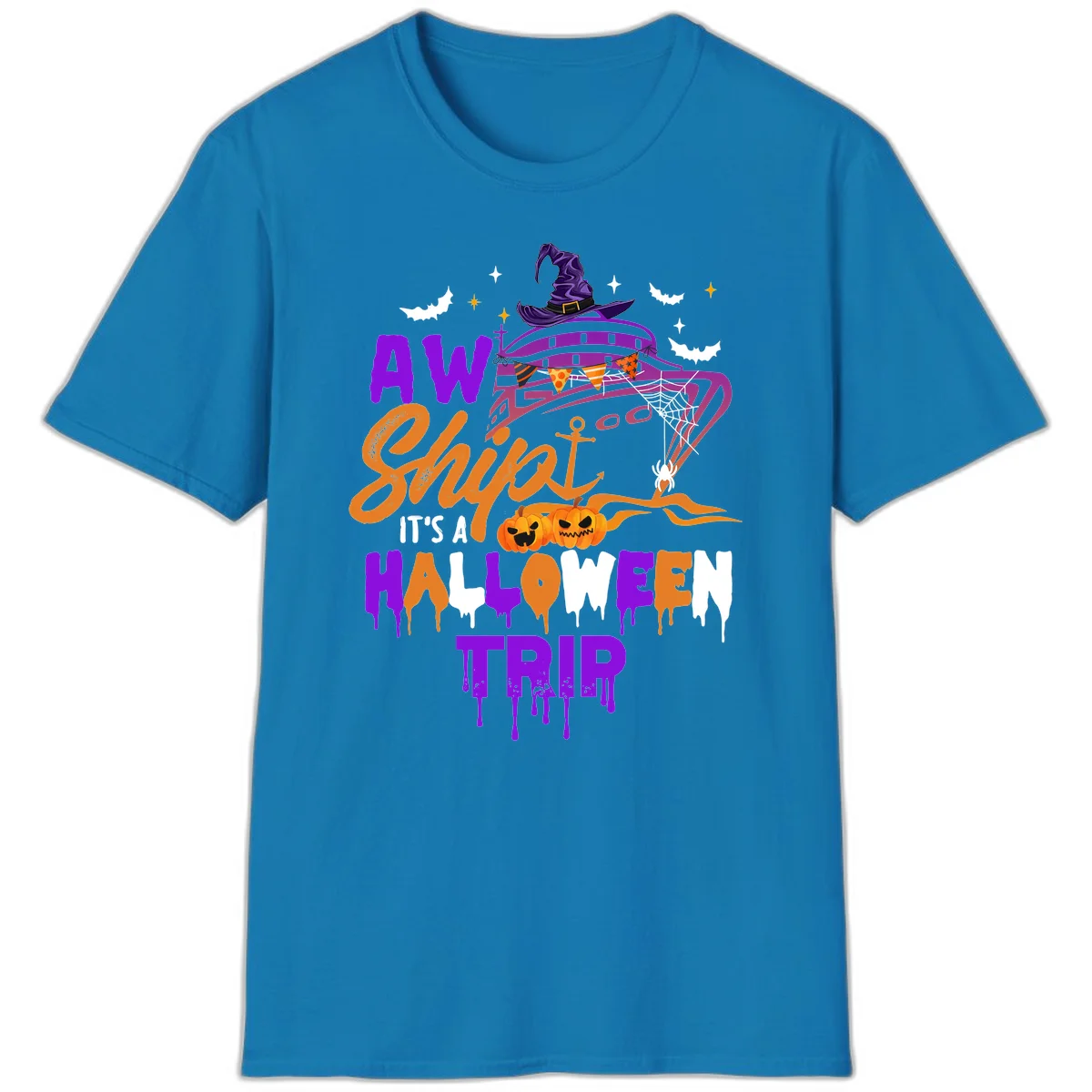 Aw Shiver Me Halloween Trip Fun Cruise T-Shirt in Sapphire