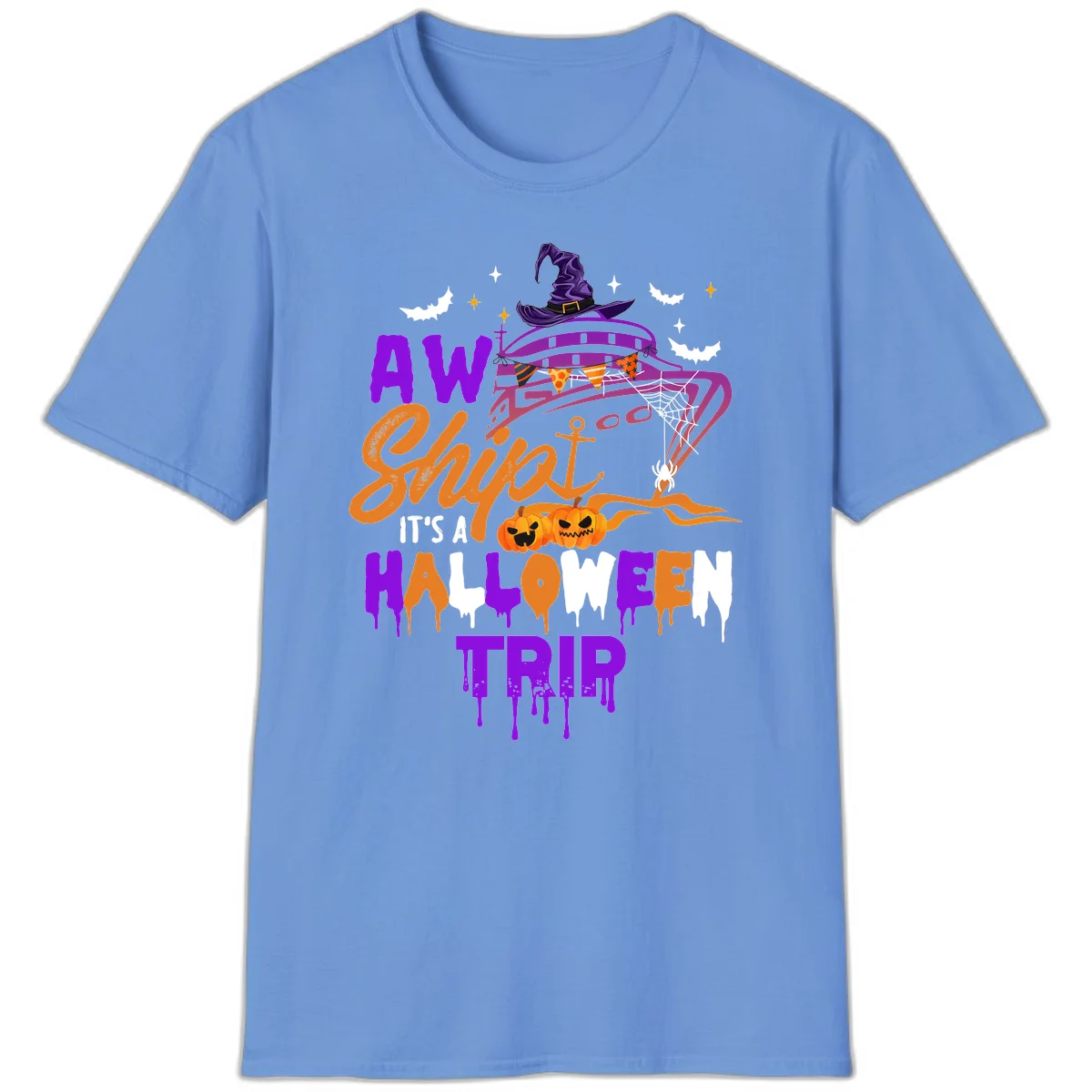 Aw Shiver Me Halloween Trip Fun Cruise T-Shirt in Carolina Blue