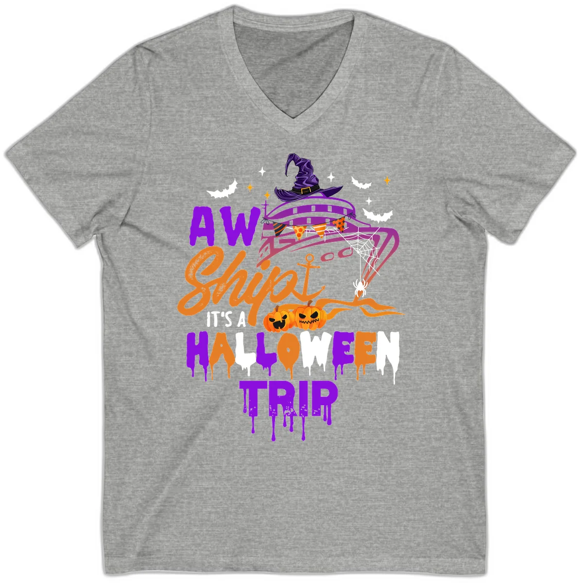 Aw Shiver Me Halloween Trip V-Neck Cruise Tee in Athletic Heather