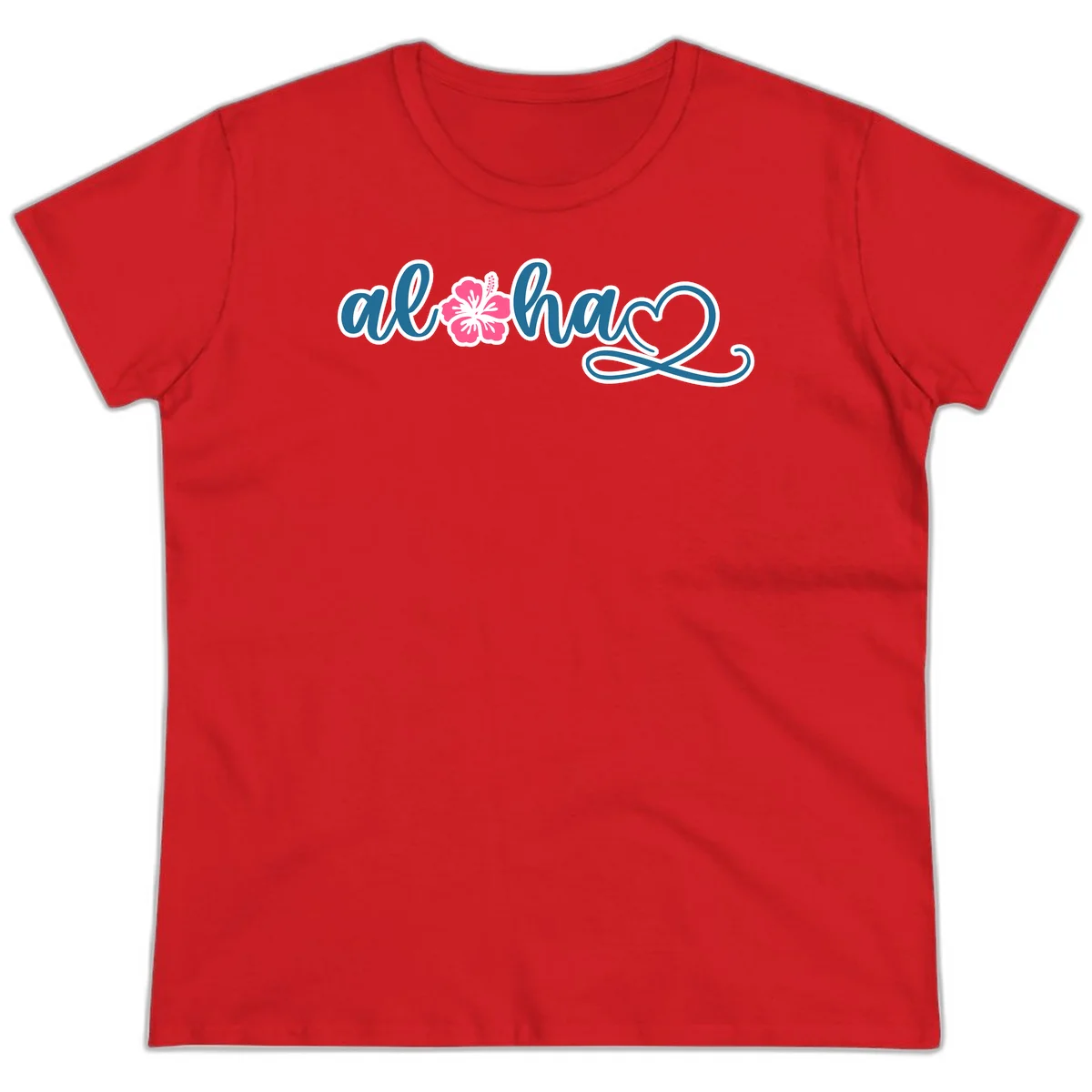 Aloha Vibes Hibiscus Cruise Ladies Tee in Red