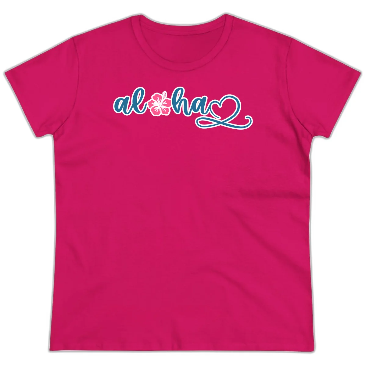 Aloha Vibes Hibiscus Cruise Ladies Tee in Heliconia