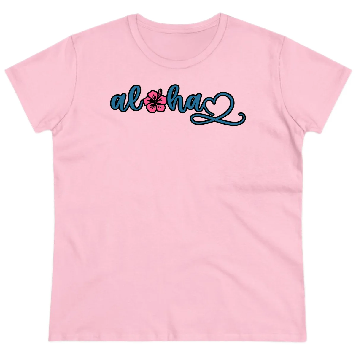 Aloha Vibes Hibiscus Cruise Ladies Tee in Light Pink